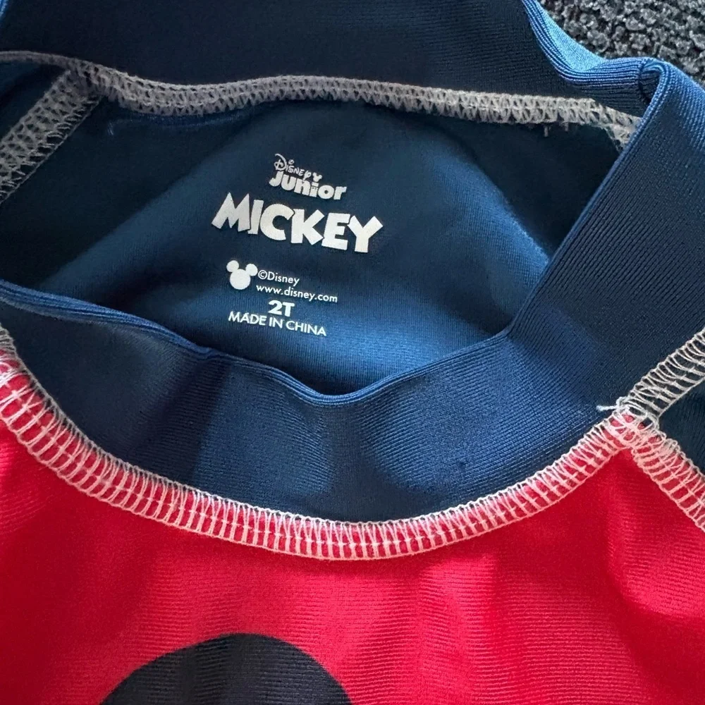 Disney Mickey Mouse Kids Swim 2T Shirt Rash Guard- Red and Blue
